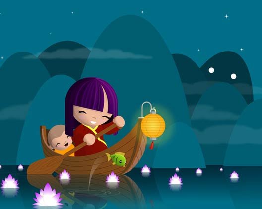 Night boating | animhut cute children illustration
