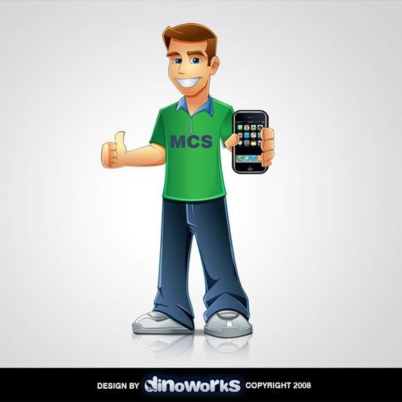 mascot with iphone Design by Dinoworks