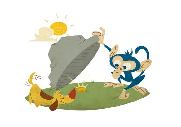 monkey illustration 5 coin under the rock