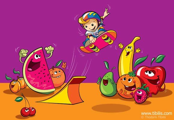 skate boy skate with fruits