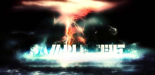 Splashing ocean text effect with lightning-background Splashing ocean text effect with lightning-background