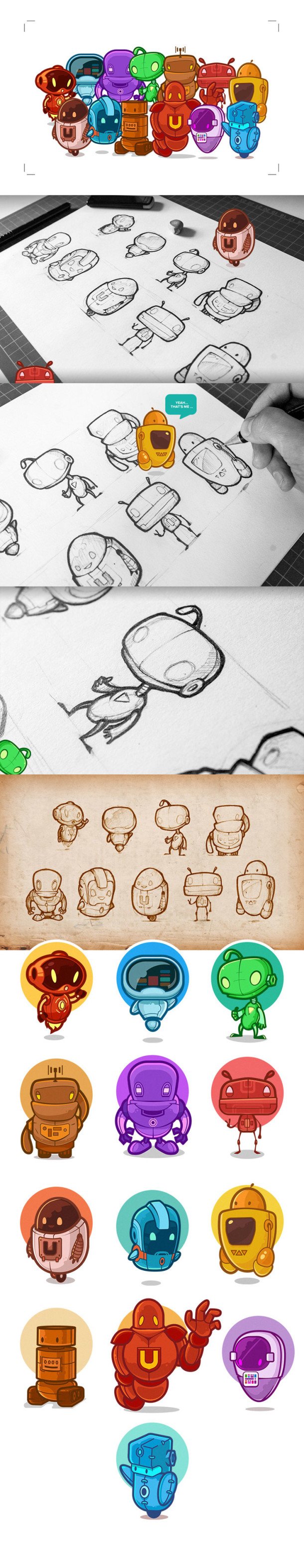 Illustration Of Cute Little Robots And Sketch Processing Video AnimHuT